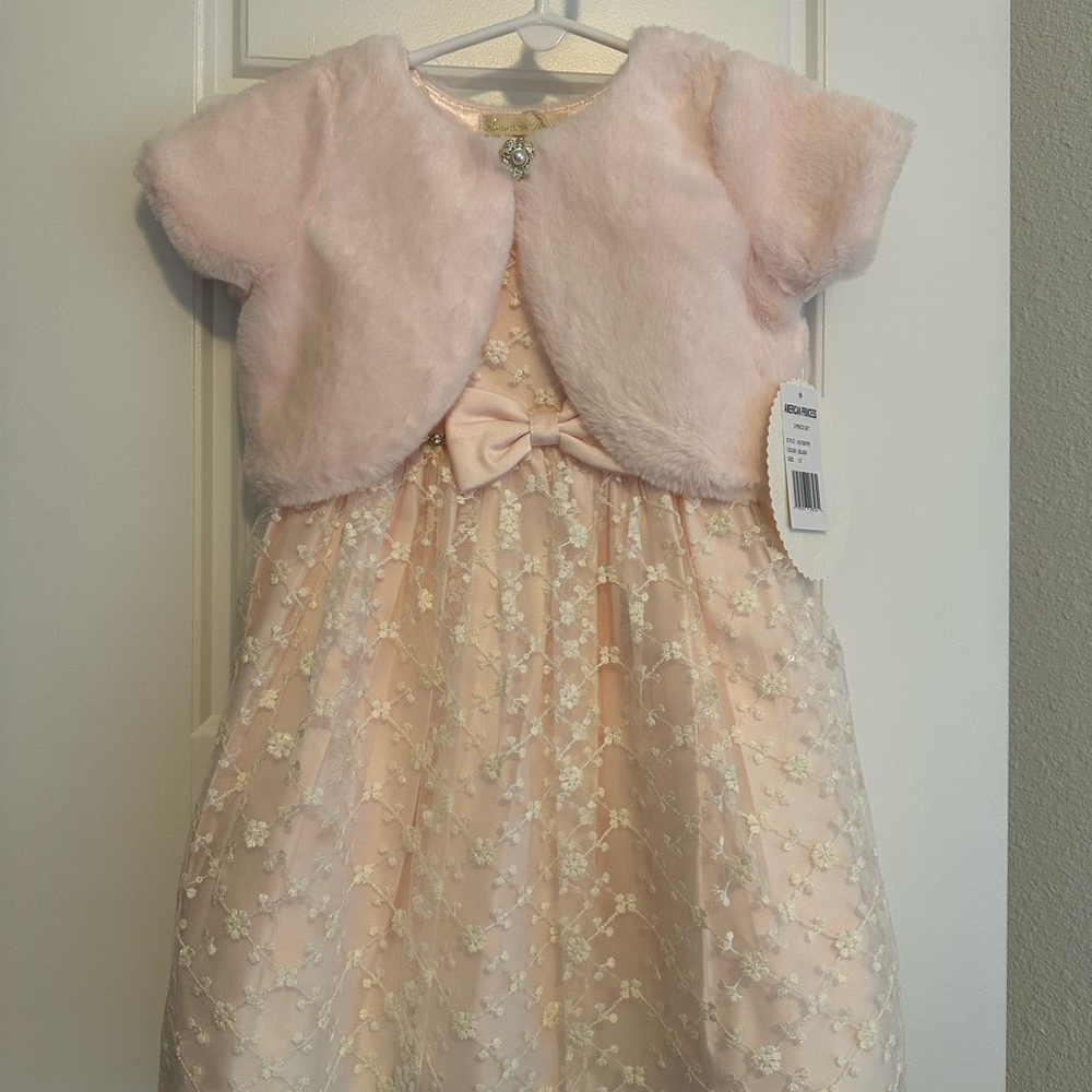 American Princess Pink Floral Dress with Faux Fur Bolero